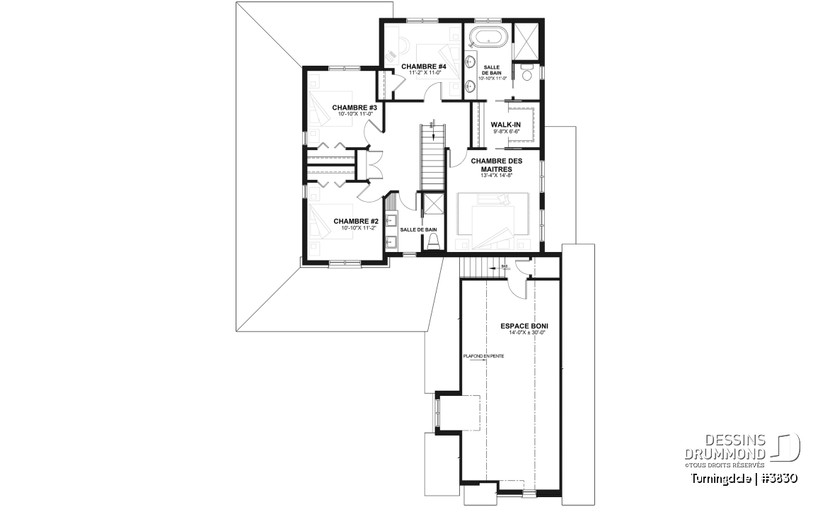 Étage - Plan de maison farmhouse 4 chambres, garage double, bureau à domicile &amp; grand espace boni au-dessus du garage - Turningdale