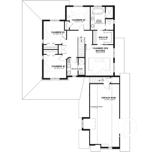 Étage - Plan de maison farmhouse 4 chambres, garage double, bureau à domicile & grand espace boni au-dessus du garage - Turningdale