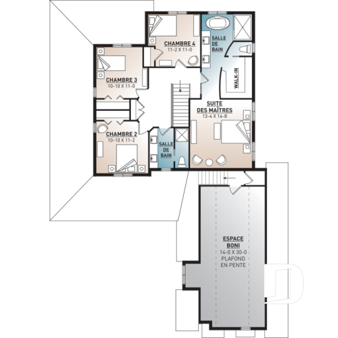 Étage - Plan de maison farmhouse 4 chambres, garage double, bureau à domicile & grand espace boni au-dessus du garage - Turningdale