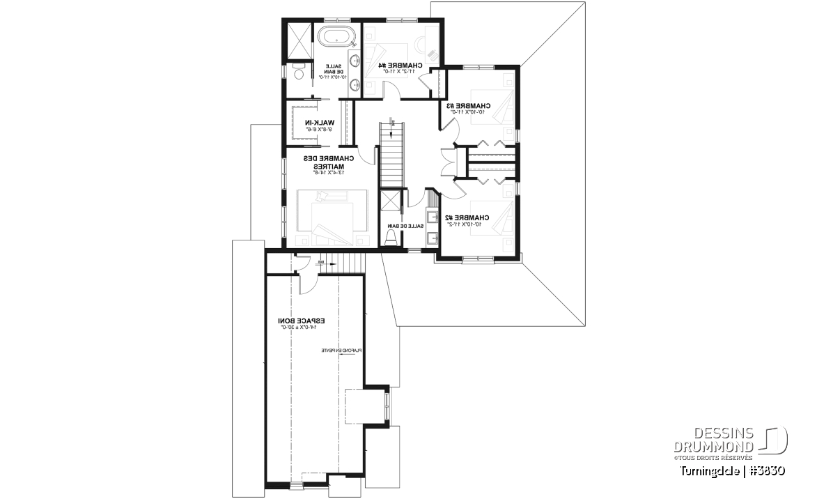 Étage - Plan de maison farmhouse 4 chambres, garage double, bureau à domicile &amp; grand espace boni au-dessus du garage - Turningdale