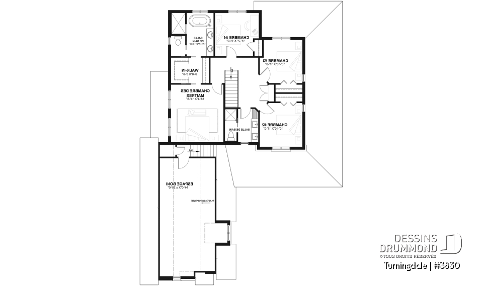 Étage - Plan de maison farmhouse 4 chambres, garage double, bureau à domicile &amp; grand espace boni au-dessus du garage - Turningdale