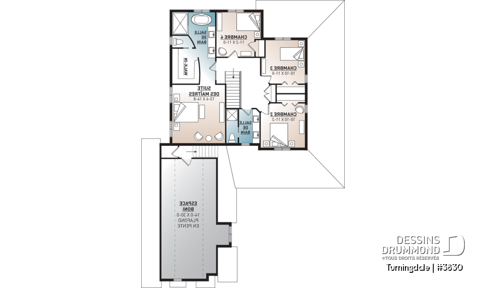 Étage - Plan de maison farmhouse 4 chambres, garage double, bureau à domicile &amp; grand espace boni au-dessus du garage - Turningdale
