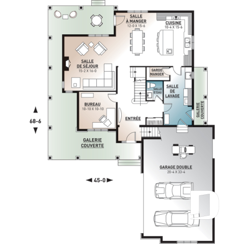 Rez-de-chaussée - Plan de maison farmhouse 4 chambres, garage double, bureau à domicile & grand espace boni au-dessus du garage - Turningdale