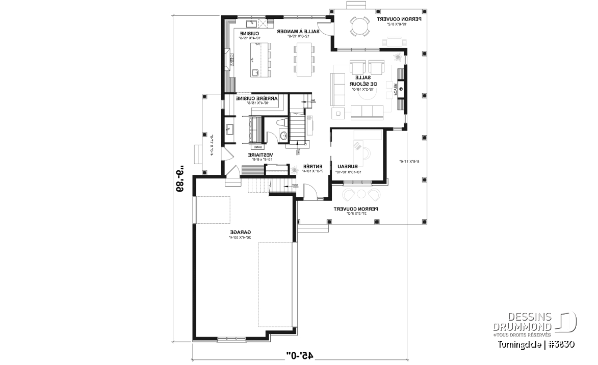 Rez-de-chaussée - Plan de maison farmhouse 4 chambres, garage double, bureau à domicile &amp; grand espace boni au-dessus du garage - Turningdale