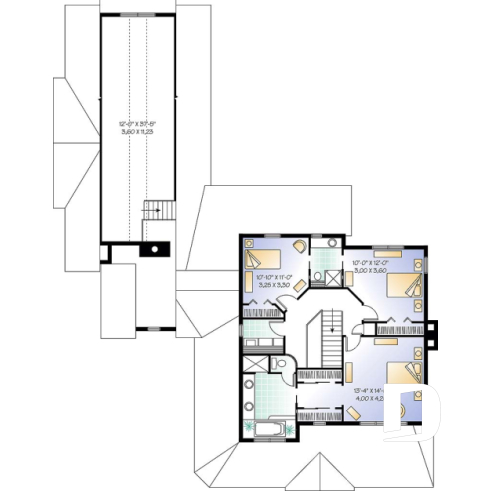 Étage - Plan de Maison Fermette américaine, 3 chambres, garage triple, 2 foyers, espace boni, bureau à domicile - Pelusa