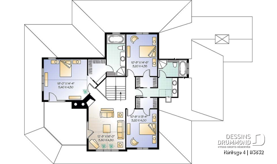 Étage - Superbe modèle de maison champêtre 4 chambres, garage triple, chambre des maîtres au r-d-c, foyer, buanderie - Héritage 4