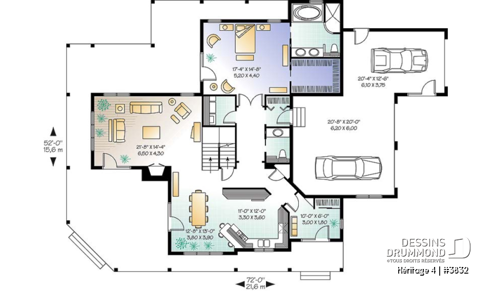 Rez-de-chaussée - Superbe modèle de maison champêtre 4 chambres, garage triple, chambre des maîtres au r-d-c, foyer, buanderie - Héritage 4