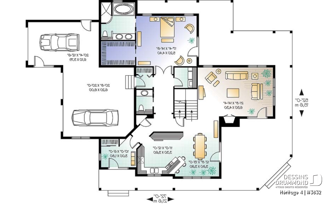 Rez-de-chaussée - Superbe modèle de maison champêtre 4 chambres, garage triple, chambre des maîtres au r-d-c, foyer, buanderie - Héritage 4