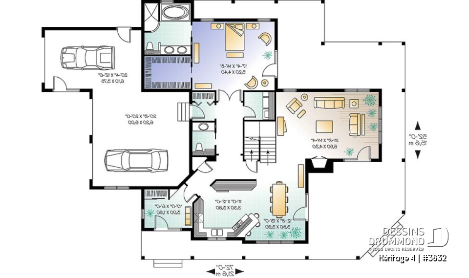 Rez-de-chaussée - Superbe modèle de maison champêtre 4 chambres, garage triple, chambre des maîtres au r-d-c, foyer, buanderie - Héritage 4