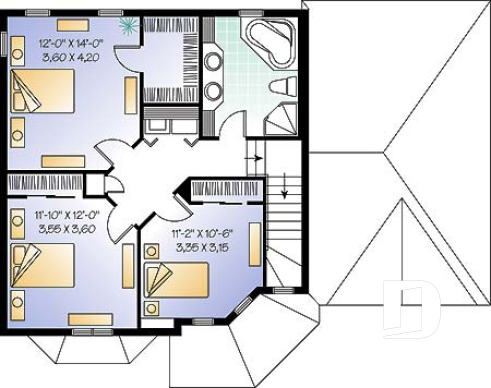 Étage - Plan de maison, 3 chambres, garage, cuisine avec îlot, grand salon - Fontana