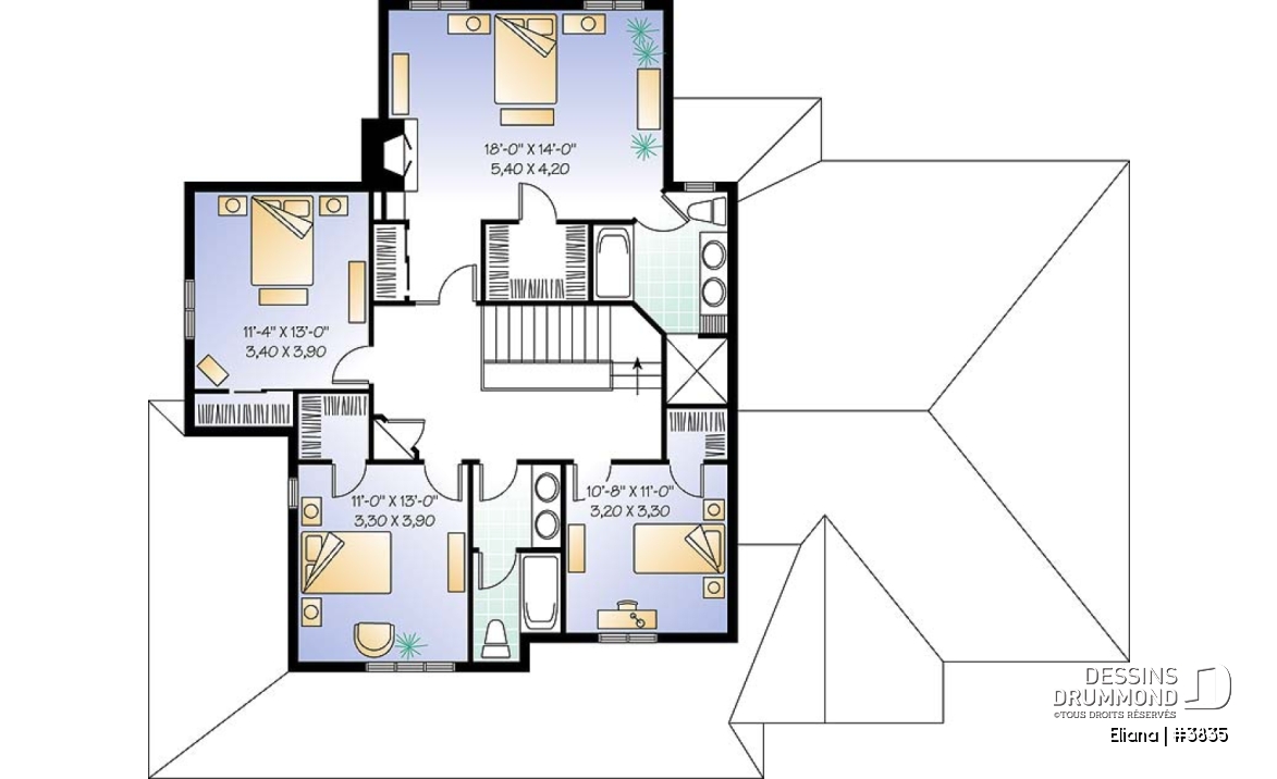 Étage - Maison de style américain, garage double, vestibule, salle à manger séparée, 4 chambres, foyer au salon - Eliana