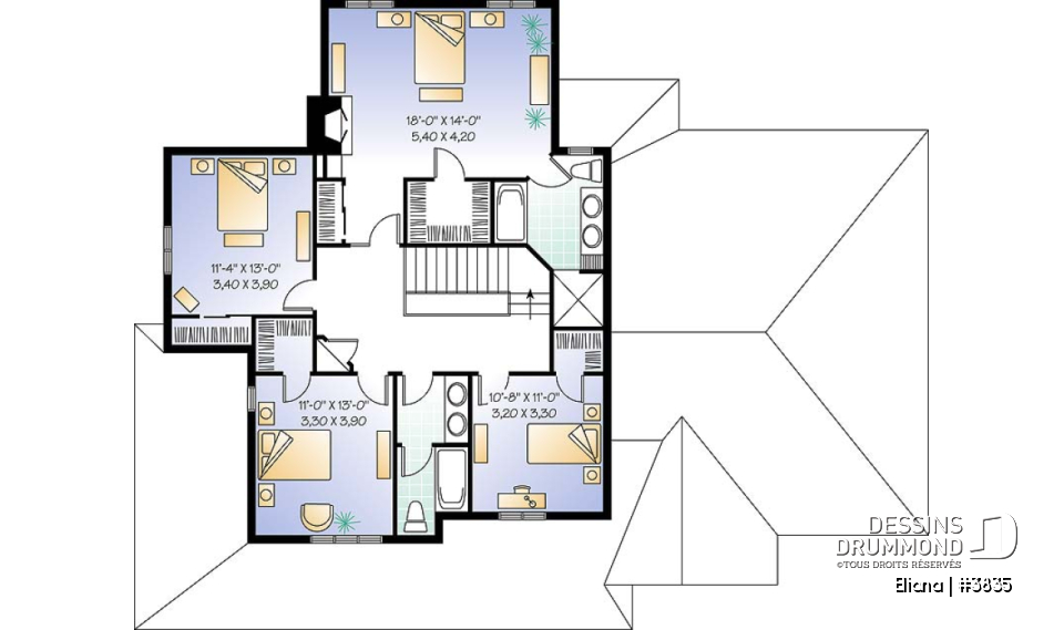 Étage - Maison de style américain, garage double, vestibule, salle à manger séparée, 4 chambres, foyer au salon - Eliana