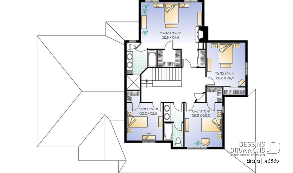 Étage - Maison de style américain, garage double, vestibule, salle à manger séparée, 4 chambres, foyer au salon - Eliana
