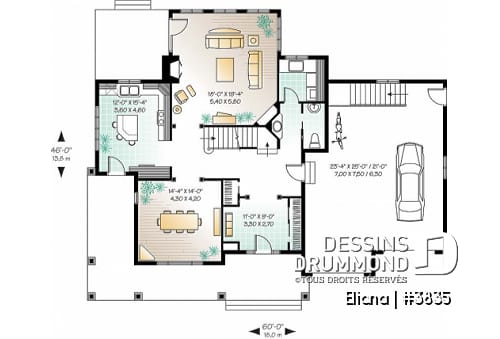 Rez-de-chaussée - Maison de style américain, garage double, vestibule, salle à manger séparée, 4 chambres, foyer au salon - Eliana