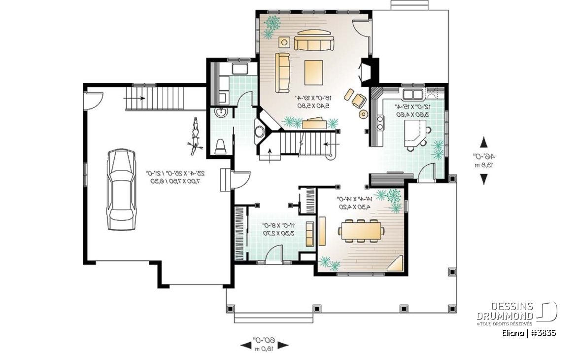 Rez-de-chaussée - Maison de style américain, garage double, vestibule, salle à manger séparée, 4 chambres, foyer au salon - Eliana
