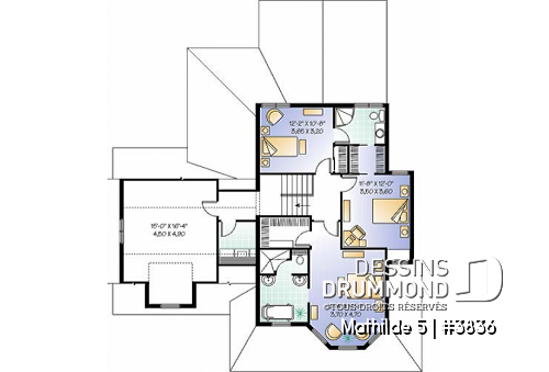 Étage - Plan de maison champêtre victorienne, 3 chambres + pièce boni + bureau avec foyer, garage double, plafond 9' - Mathilde 5