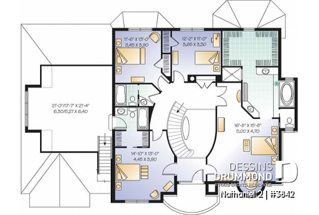 Étage - Plan de maison luxueuse, garage triple, 2 suites des maîtres, grand espace boni, bureau, salle télé, foyer - Nathaniel 2