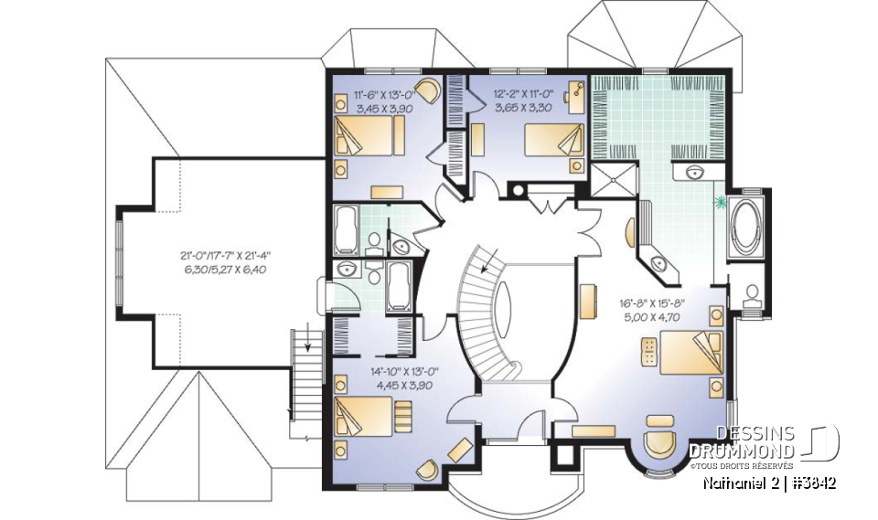 Étage - Plan de maison luxueuse, garage triple, 2 suites des maîtres, grand espace boni, bureau, salle télé, foyer - Nathaniel 2