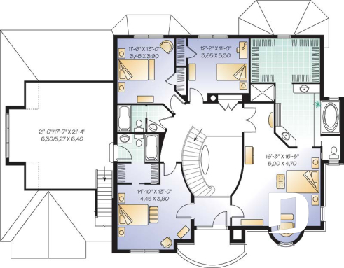 Étage - Plan de maison luxueuse, garage triple, 2 suites des maîtres, grand espace boni, bureau, salle télé, foyer - Nathaniel 2