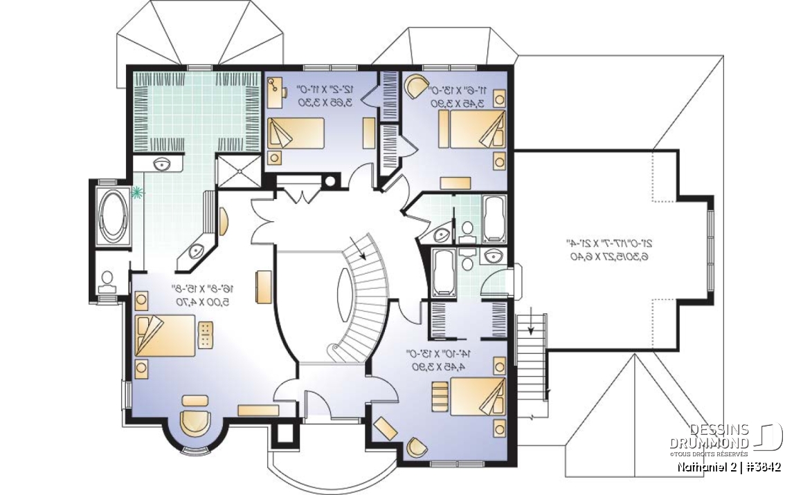 Étage - Plan de maison luxueuse, garage triple, 2 suites des maîtres, grand espace boni, bureau, salle télé, foyer - Nathaniel 2