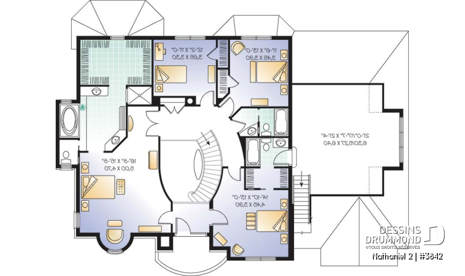 Étage - Plan de maison luxueuse, garage triple, 2 suites des maîtres, grand espace boni, bureau, salle télé, foyer - Nathaniel 2