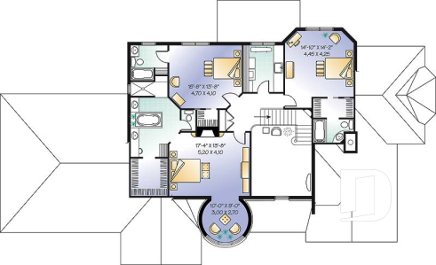 Étage - Plan de maison avec 3 suites des maîtres, garage triple, 2 salons, grande salle à manger, 3 foyers - Colibri