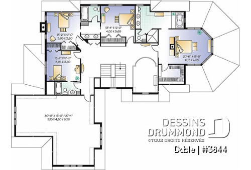 Étage - Plan de maison 4, 5, 6 chambres, 3.5 salles de bain, garage triple, grand espace boni, bureau, foyer - Doble