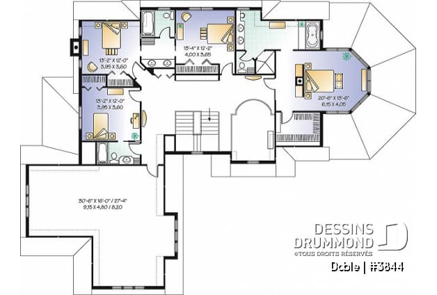 Étage - Plan de maison 4, 5, 6 chambres, 3.5 salles de bain, garage triple, grand espace boni, bureau, foyer - Doble