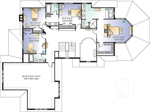 Étage - Plan de maison 4 à 5 chambres, 3.5 salles de bain, garage triple, grand espace boni, bureau, foyer - Doble