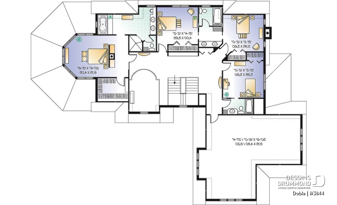 Étage - Plan de maison 4 à 5 chambres, 3.5 salles de bain, garage triple, grand espace boni, bureau, foyer - Doble