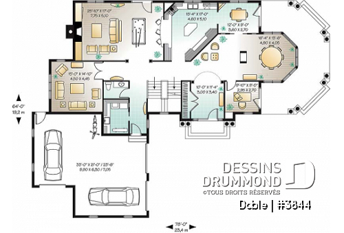 Rez-de-chaussée - Plan de maison 4, 5, 6 chambres, 3.5 salles de bain, garage triple, grand espace boni, bureau, foyer - Doble