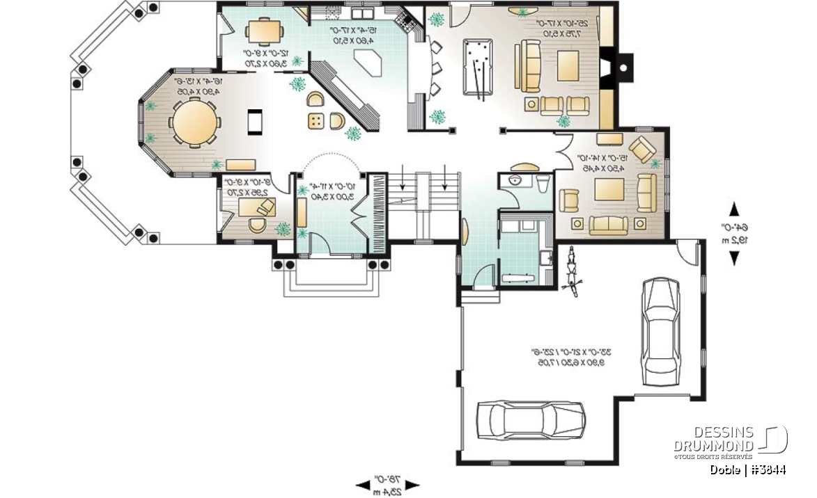 Rez-de-chaussée - Plan de maison 4 à 5 chambres, 3.5 salles de bain, garage triple, grand espace boni, bureau, foyer - Doble
