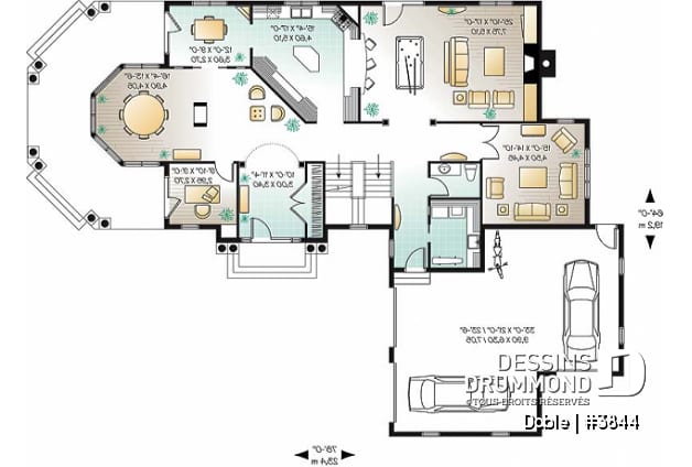 Rez-de-chaussée - Plan de maison 4 à 5 chambres, 3.5 salles de bain, garage triple, grand espace boni, bureau, foyer - Doble