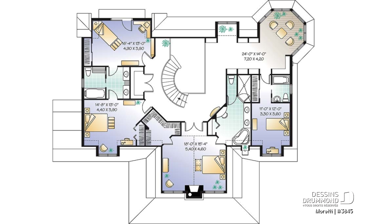Étage - Plan de style champêtre, 4 chambres, coin buanderie au r-d-c, garage triple, 2 foyers, superbe suite parents - Moretti