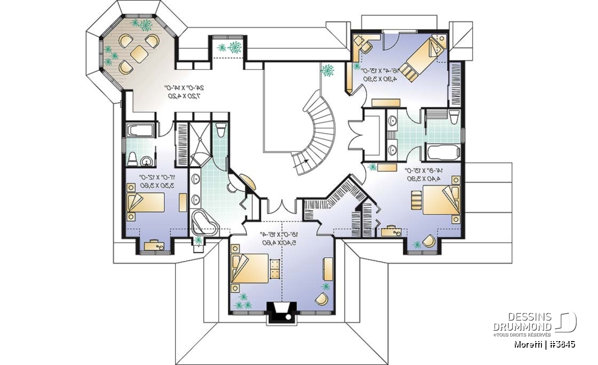 Étage - Plan de style champêtre, 4 chambres, coin buanderie au r-d-c, garage triple, 2 foyers, superbe suite parents - Moretti