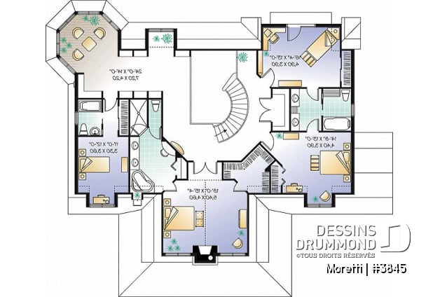 Étage - Plan de style champêtre, 4 chambres, coin buanderie au r-d-c, garage triple, 2 foyers, superbe suite parents - Moretti