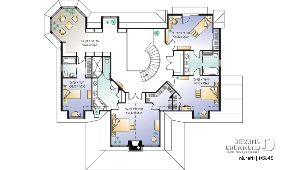 Étage - Plan de style champêtre, 4 chambres, coin buanderie au r-d-c, garage triple, 2 foyers, superbe suite parents - Moretti