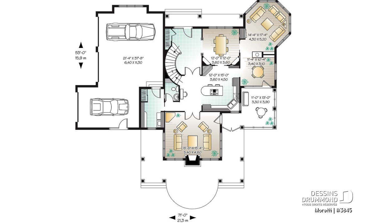 Rez-de-chaussée - Plan de style champêtre, 4 chambres, coin buanderie au r-d-c, garage triple, 2 foyers, superbe suite parents - Moretti