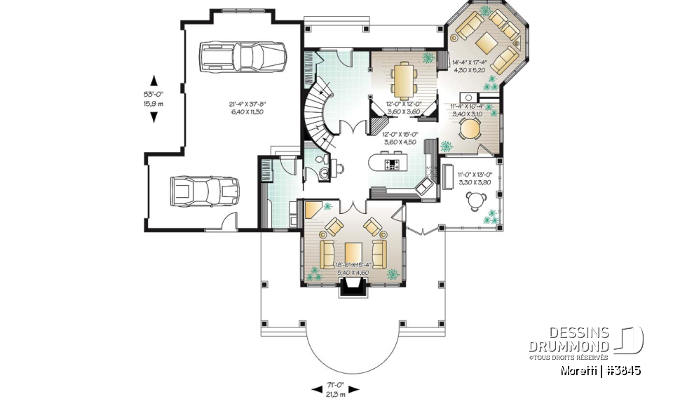 Rez-de-chaussée - Plan de style champêtre, 4 chambres, coin buanderie au r-d-c, garage triple, 2 foyers, superbe suite parents - Moretti
