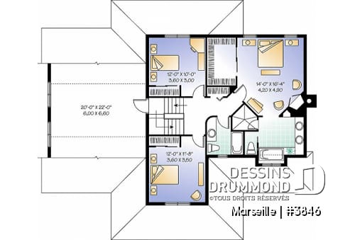 Étage - Plan de maison champêtre américaine, 3 à 4 chambres, 2 grands bureaux à domicile. espace boni - Marseille