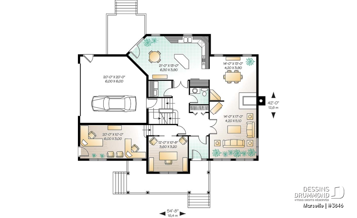 Rez-de-chaussée - Plan de maison champêtre américaine, 3 à 4 chambres, 2 grands bureaux à domicile. espace boni - Marseille