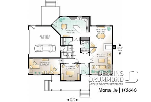 Rez-de-chaussée - Plan de maison champêtre américaine, 3 à 4 chambres, 2 grands bureaux à domicile. espace boni - Marseille