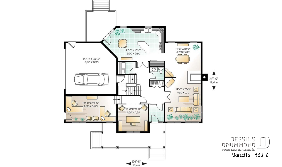 Rez-de-chaussée - Plan de maison champêtre américaine, 3 à 4 chambres, 2 grands bureaux à domicile. espace boni - Marseille