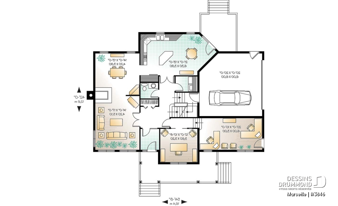 Rez-de-chaussée - Plan de maison champêtre américaine, 3 à 4 chambres, 2 grands bureaux à domicile. espace boni - Marseille