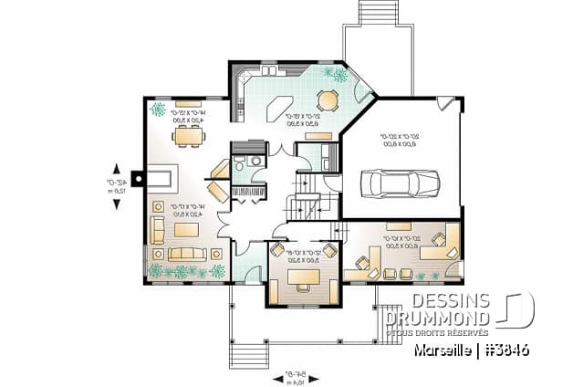 Rez-de-chaussée - Plan de maison champêtre américaine, 3 à 4 chambres, 2 grands bureaux à domicile. espace boni - Marseille