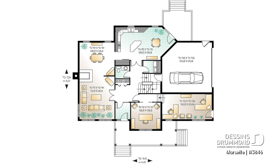 Rez-de-chaussée - Plan de maison champêtre américaine, 3 à 4 chambres, 2 grands bureaux à domicile. espace boni - Marseille