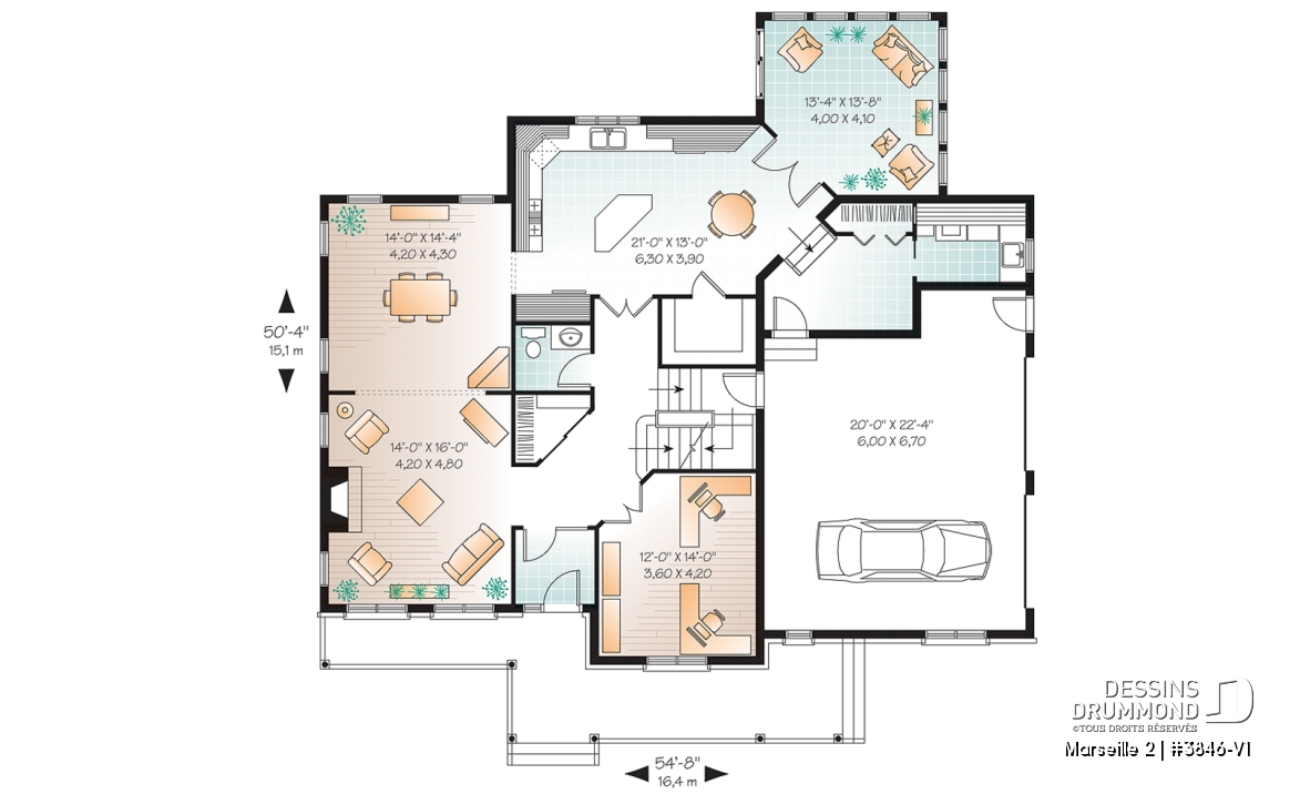 Rez-de-chaussée - Plan de maison 3 à 4 chambres, style américain, bureau à domicile, garage double, solarium - Marseille 2