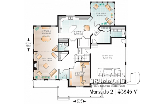 Rez-de-chaussée - Plan de maison 3 à 4 chambres, style américain, bureau à domicile, garage double, solarium - Marseille 2