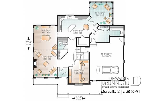 Rez-de-chaussée - Plan de maison 3 à 4 chambres, style américain, bureau à domicile, garage double, solarium - Marseille 2