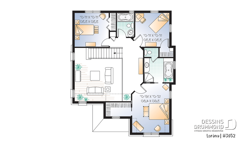 Étage - Plan de maison chic avec 3 chambres avec plafond 15' au salon et garage - Lorène